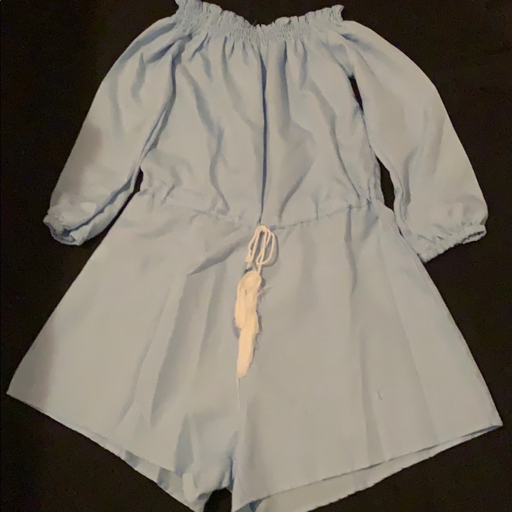Blue off the shoulder romper